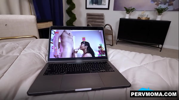 Stepmom Little Puck caught her stepson jerking off to his stepsisters porn videos and gets turned on